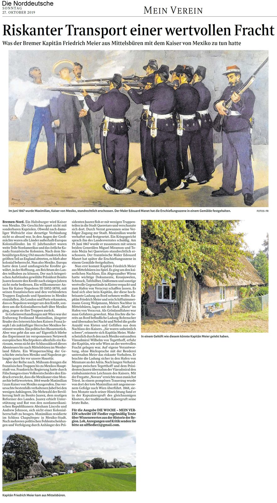 Zeitungsausschnitt aus der "Die Norddeutsche" vom 27.10.2019