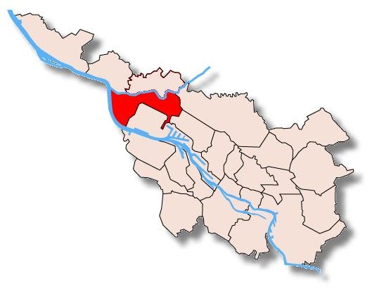 Zwischen Weser und Lesum eingerahmt (in Rot) liegt Grambke mit dem Werderland.