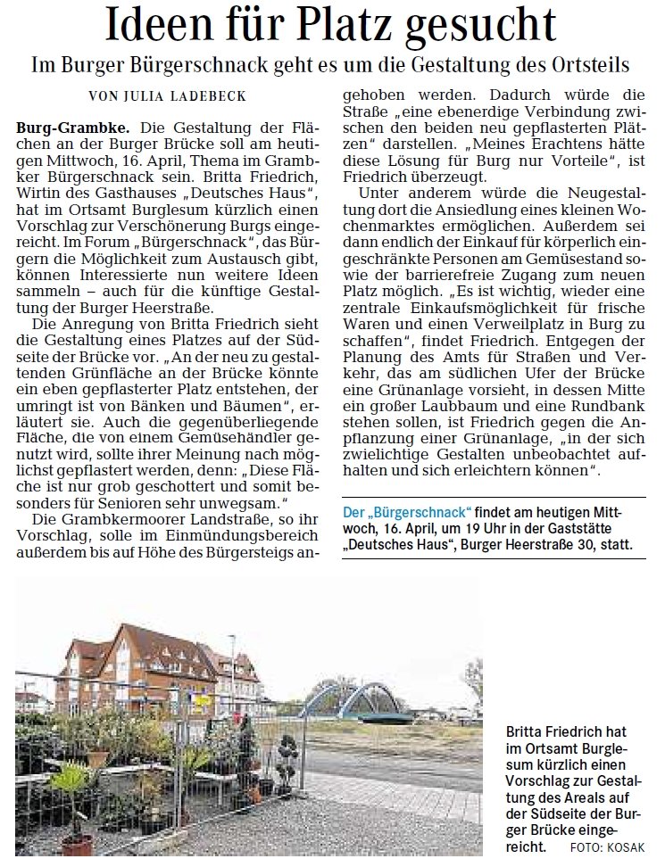 •Weser-Kurier / Die Norddeutsche vom 16.4.2014