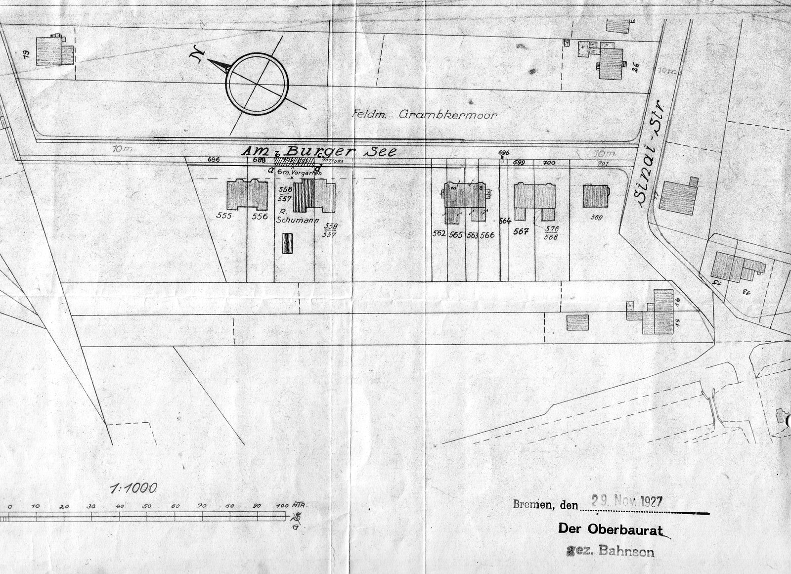 Rechts des Schriftzuges "Sinai-Str." ist das Hs Nr. 17 (Haus Kowski) zu sehen. / RM