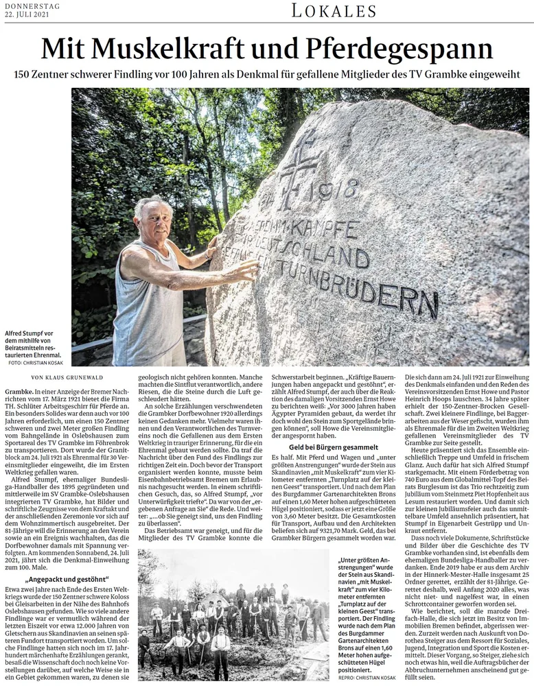 Weser-Kurier / NOR vom 22.Juli 2021