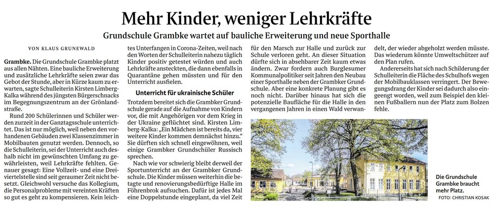 Weser-Kurier / NOR vom 29.4.2022 / ---- Zum vergrößern bitte anklicken.