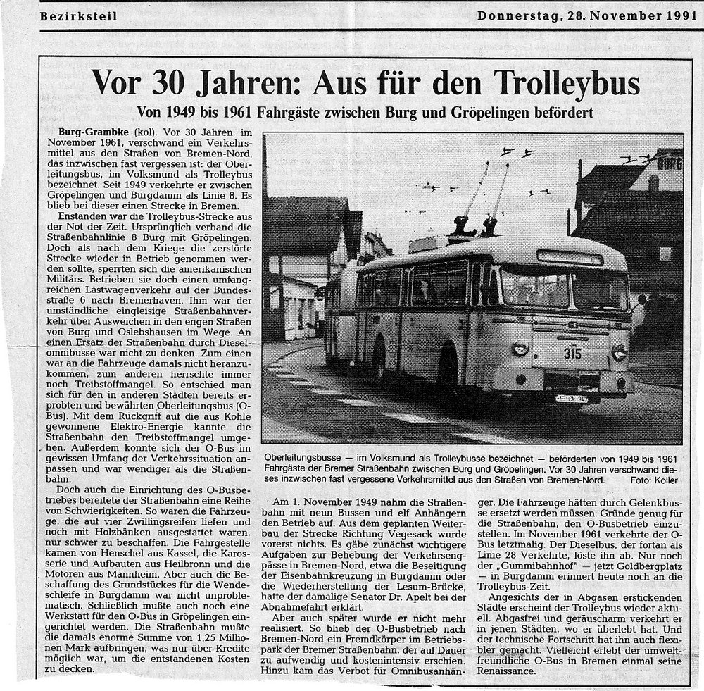Weser-Kurier vom 28. November 1991