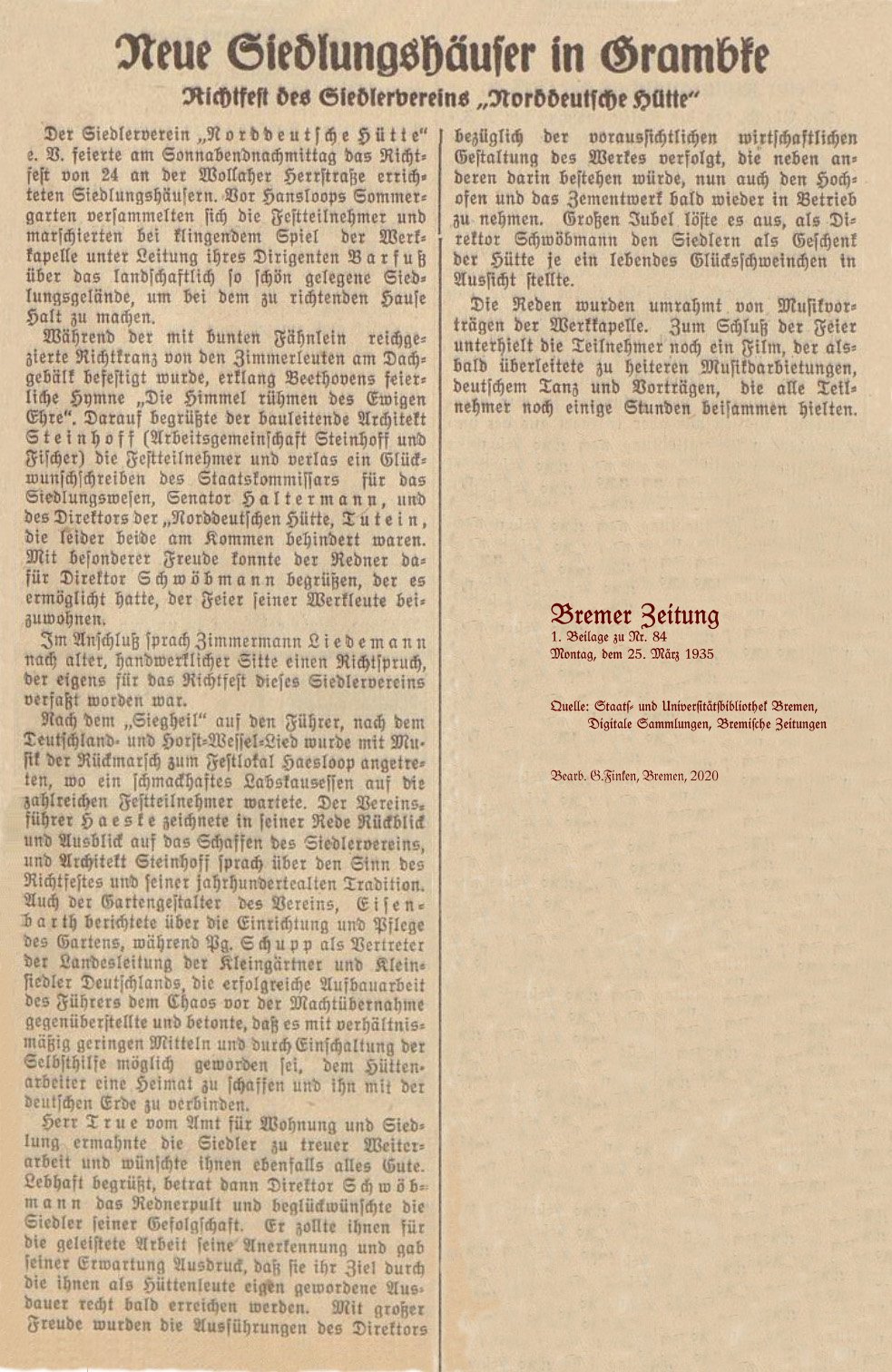 Zeitungsartikel bereitgestellt von G.Finken