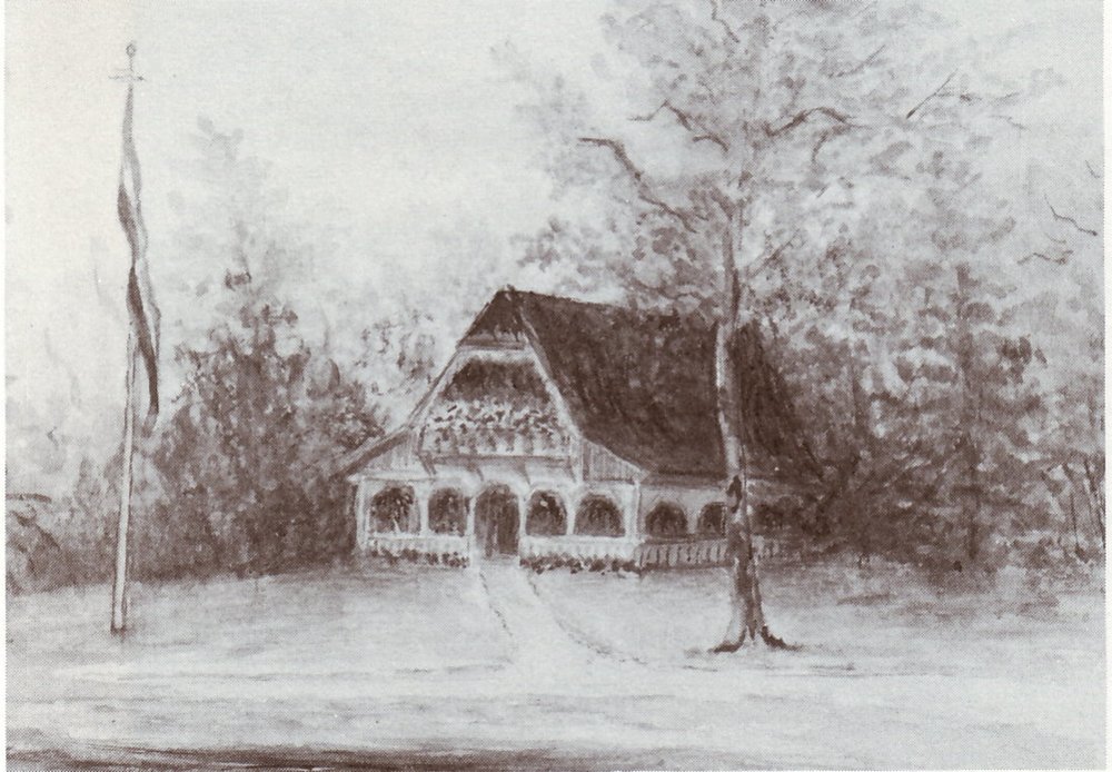 Die von Georg Wilhelm Olbers Smidt auf der "Grambker Schweineweide" gebaute Fischerhütte im Park " Föhrenbrook "