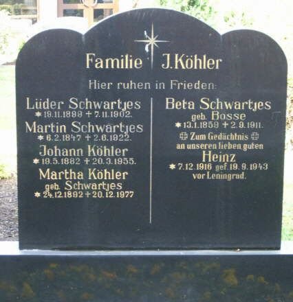 Grabstein der Familie auf dem Grambker Friedhof