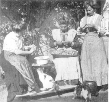 Kartoffelschälen auf dem Hof Spiegel